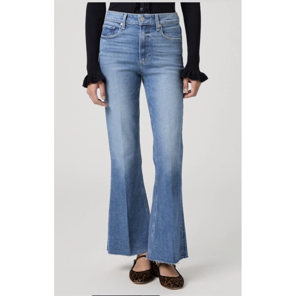 Paige Marlow Skimmer Buckingham Jean Medium Wash Raw Hem 28 Flair - Picture 2 of 9